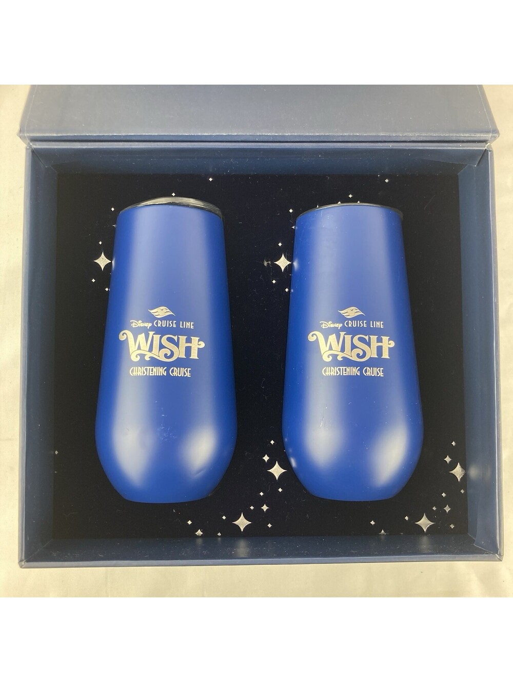 Disney Cruise Line Wish Christening Cruise Stainless Steel Flute Tumbler Set Box